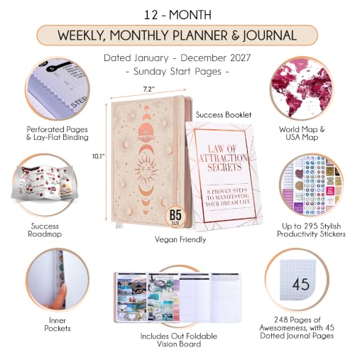 Image of 2027 Planner Weekly and Monthly & Manifestation Journal for Women | Daily, Hourly Planner with Habit Tracker, Goal Setting & Gratitude Journal, Include Vision Board Sticker & Calendar 2027