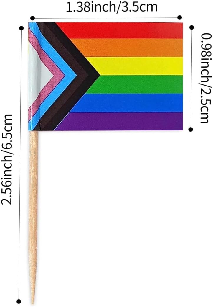 JAVD 100 Pcs Progress Pride Rainbow Flag Rainbow Toothpick Flags,Small Mini LGBT Cupcake Toppers Stick flags - Rainbow Mardi Gras Events Party Cocktail Fruit Decoration - Image 2