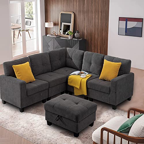 Sectional Sofa Couch Set with Pillows Modular Sectional Couch with Storage Ottoman 5 Seater L-Shaped Modular Modern Velvet Corner Couch for Living Room Apartment Office (5seater Sofa Set, Dark Gray) Sectional Sofa Couch Set with Pillows Modular Sectional Couch with Storage Ottoman 5 Seater L-Shaped Modular Modern Velvet Corner Couch for Living Room Apartment Office (5seater Sofa Set, Dark Gray)