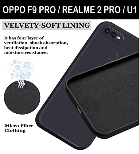 Image of A rtistque Liquid TPU Silicone Matte Shockproof Flexible with Camera Protection Soft Back Cover Case for Oppo F9 Pro /Realme 2 Pro /Realme U1 - Black