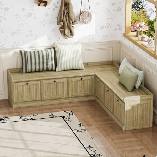 Lovinouse L-Shaped Corner Storage Bench, Entryway Bench with Hidden Space