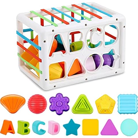 YAANI Baby Toy, 2 in 1 Shape Sorting Toy, Montessori Toy, Bath Toy, Sensory Shape Bin with Colorful Elastic Bands, Geometry Learning Matching Sorting Gifts Montessori Toys for Ages 18 Months and Up Cover