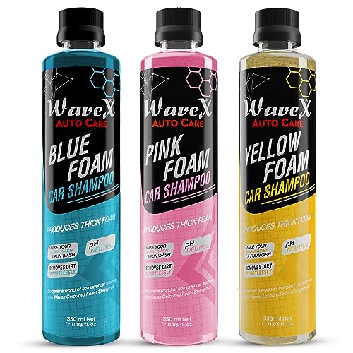 WaveX Colour Foam Car Shampoo Combo | Consists of Blue, Yellow and Pink Colour Shampoos
