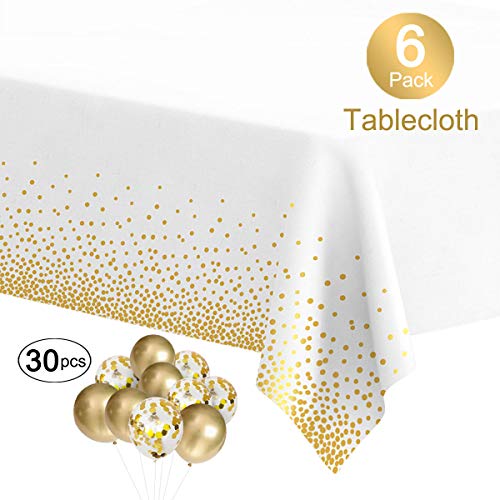 MOOXY Plastic Tablecloths for Rectangle Tables, 6 Pack Disposable Party Table Cloths, Gold