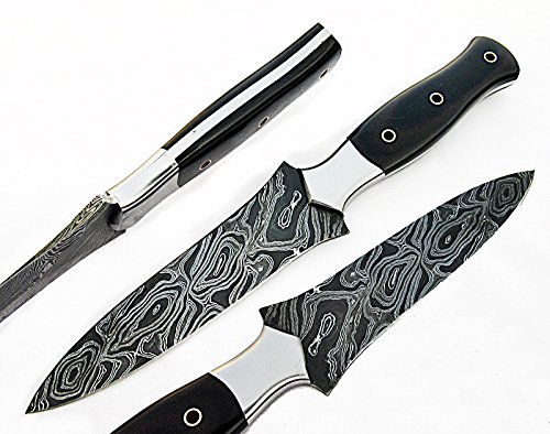 Poshland CF-23 Custom Handmade Damascus Steel 11.1 Inches Knife with Dark Green and Black Micarta Handle.