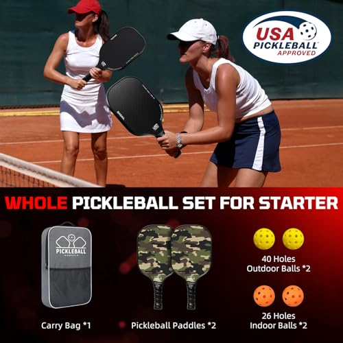 Image of BAGAIL Pickleball Paddles, USAPA Approved Fiberglass Surface Pickleball Set, Lightweight Pickle Ball Rackets with 4 Balls, 1 Bag, Designed in California for Traction and Stability