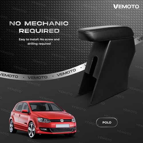 Image of VEMOTO 2.0 High-End Car Center Armrest with Storage Compartment and Ultimate Comfort for Volkswagen Polo /Ameo (Black)