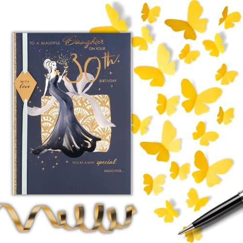Clintons: Lady In Blue On Present Daughter 30th Birthday Card, 30th Milestone Birthday Greetings Card, 260x170mm, multi, 1140193