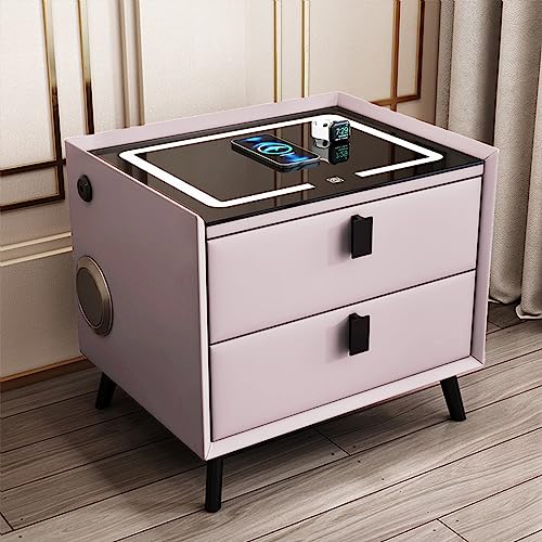 Wireless Charging Nightstand with Bluetooth Speaker and USB Port 2 Drawers Bedside Table for Bedroom and Living Room Pink 31