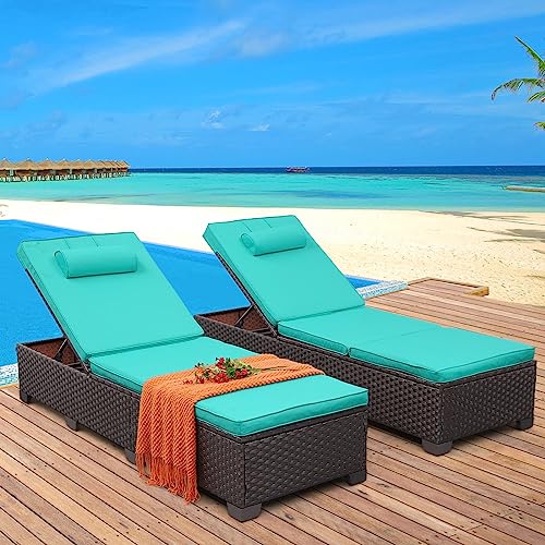 Rattan Star Brown Wicker Patio Chaise Lounge Chairs Set of 2 Outdoor Chaise Lounge Pool Lounge...