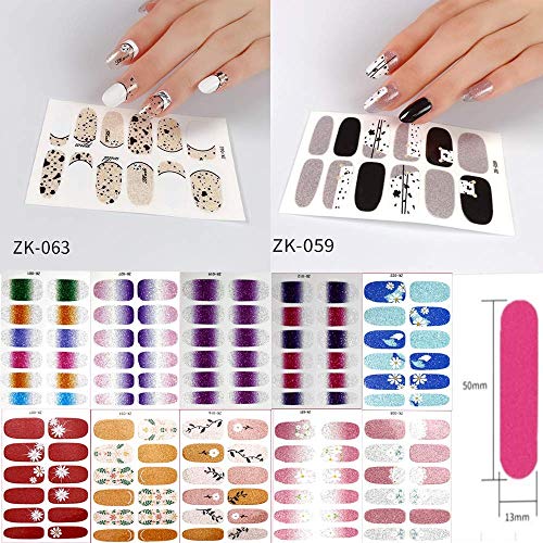 144 Pieces Nail Polish Wraps Stickers, Nail Art Decals Strips with Nail Files Set for Women Girls Kids DIY Nail Art Decoration,Assorted Colors