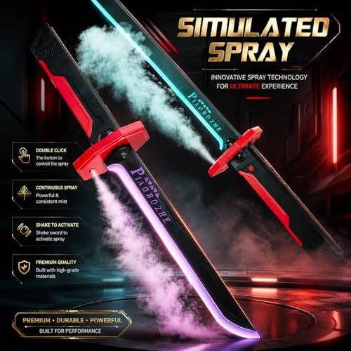 Image of NeonWarrior Anime LED Sword Toy | 7-Color Glowing Katana with Smoke Mist, Spark Effects & Sound Action | Cosplay Roleplay Party Prop Display Collectible Sword