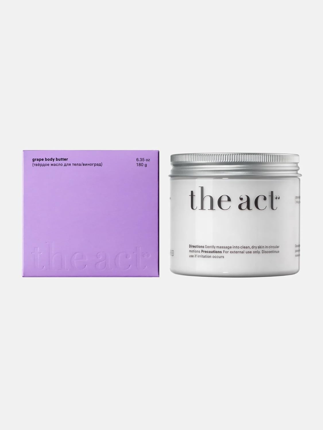 The Act Grape Body Butter | Vegan Skincare Moisturizer with Shea, Mango & Grape Seed for Dry, Sensitive Skin | Non-Greasy, Hydrating Body Cream for Hot Weather & Post-Sun Care – 180g