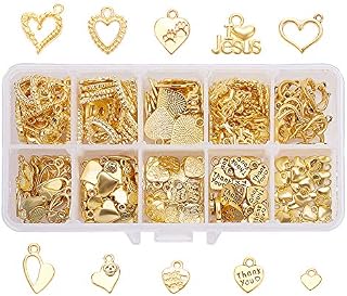 PandaHall Elite150pcs 10 Style Heart Charms, Alloy Tibetan Pendants Thank You Golden Love Charms for DIY Jewellery Making DIY Crafts Gift Wrapping Decoration