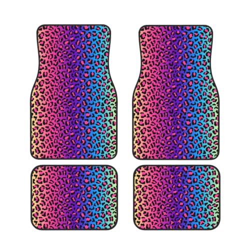Alfombrillas para coche universales de neopreno antideslizante con estampado leopardo neón 4 uds