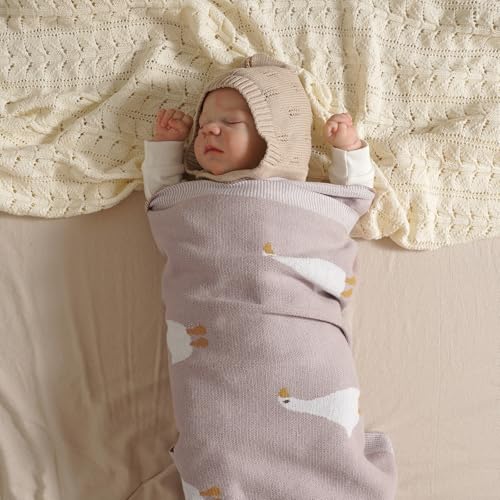 Image of mimixiong Baby Blanket Knit Receiving Boys Girls Blanket Soft Cotton Neutral Blanke for Swaddle Crib Stroller with Cute Sheep (Goose-Pink, 30x40 Inch (Pack of 1))