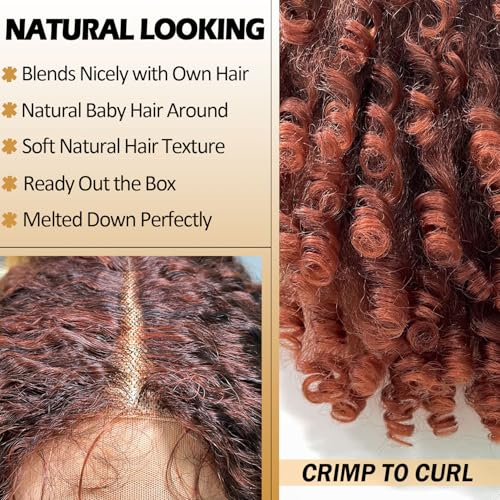 Soku Afro Curly Lace Front Wig Synthetic Copper Red T Part 20 Inch Crimp To Curl Kinky Straight With Curly Ends Pre-Plucked With Baby Hair Transparent Swiss Lace Yaki Texture Ginger Wigs For Women thumb #4