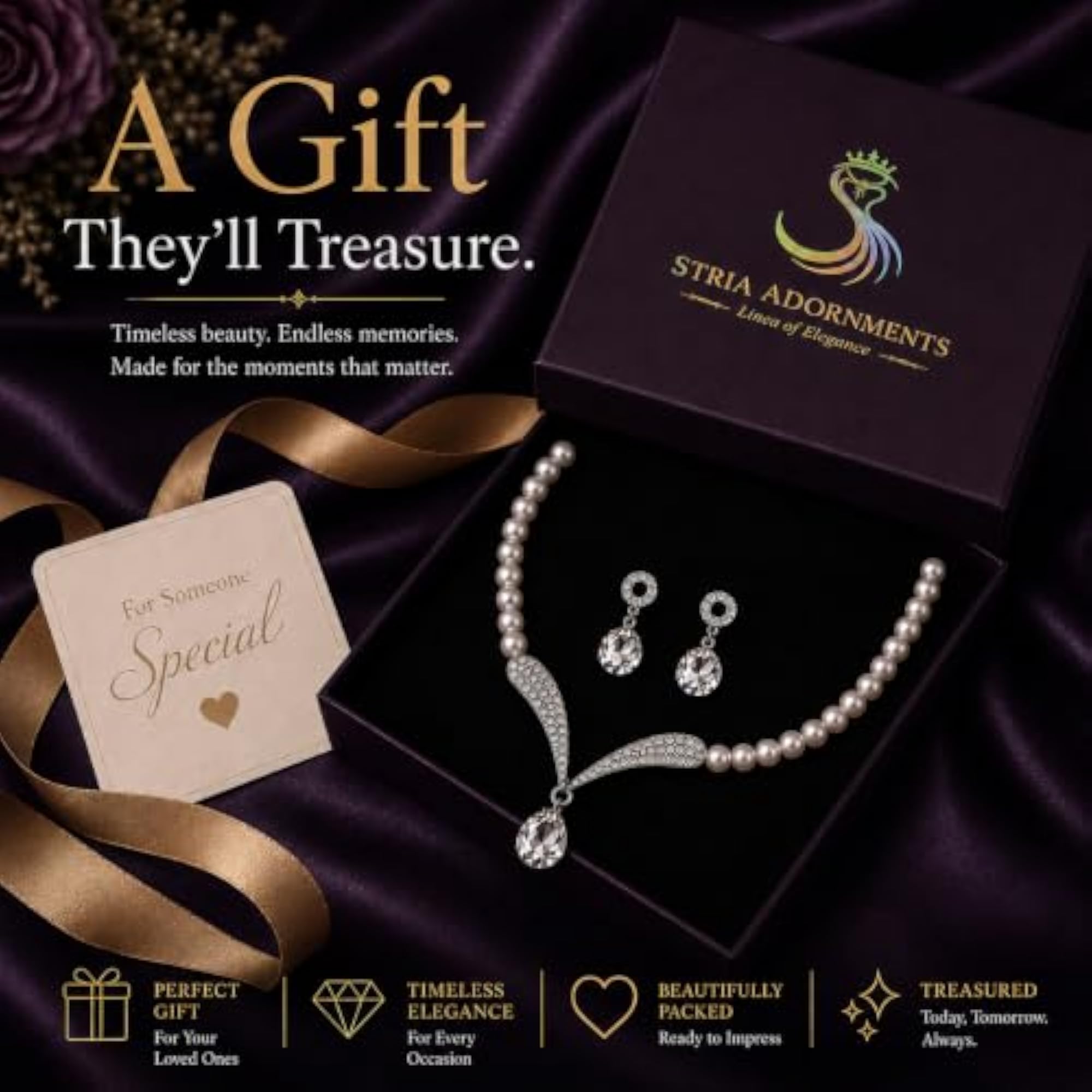 Women's Crystal Pearl Necklace Set with Earrings