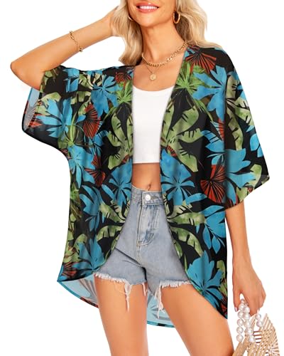 Image of Women Kimono Cardigans Casual Summer Tops Cover up Open Front Floral Print Resort Wear 2026