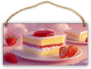 Strawberry Layered joyful wood Sign 12x6 Inch Fluffy Frosting & Fresh Berries,Kitchen & Breakfast Spot wooden Plaque,Suits Nature styles & Mornings Fans,Perfect for Fresh Decors