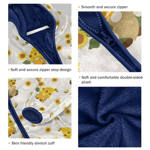 Yellow Sunflowers with Gnomes Girls Fleece Jacket Girls Fall Jacket Girls Zip Up Hoodie Girls Sherpa Jacket 2-10T3