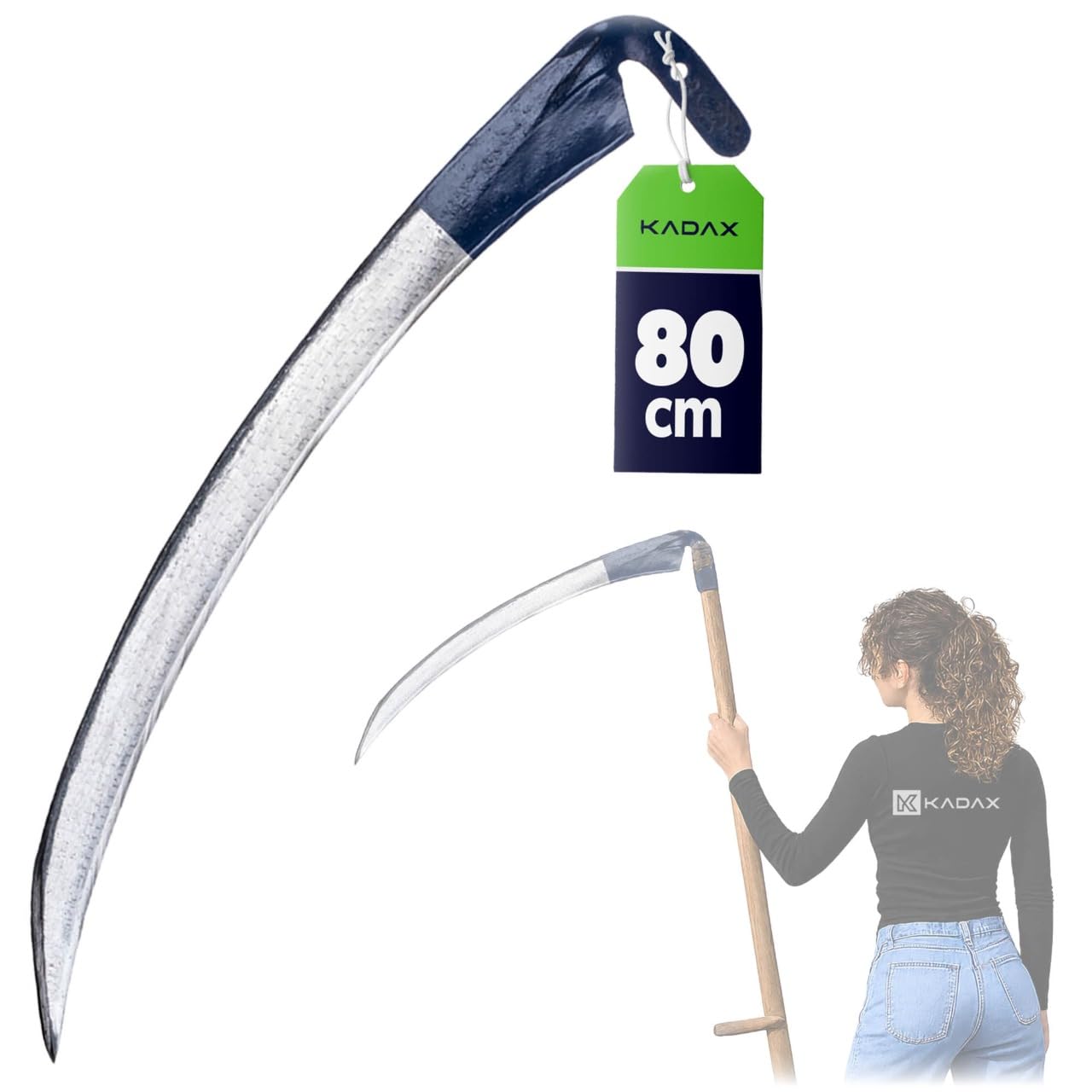 KADAX Faucille de jardin en métal, faucille, faucille pliante, faucille pour plantes sauvages, faux, faucille de jardin, faucille à herbe, faucille à feuilles, faucille à main, petite faucille (80 cm)