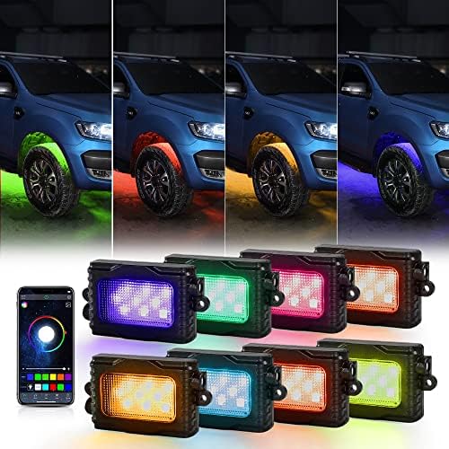 Auxbeam RGB 8 Pods Rock Lights, Car Neon Underglow Rock Lights