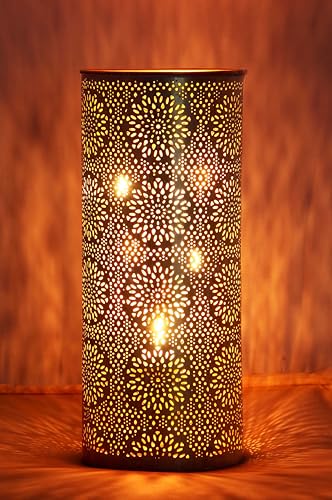 Orientalisches Windlicht Laterne orientalisch Amelle 30cm Groß Gold | Orientalische Vintage Teelichthalter Weiß und Goldfarben innen und außen | Marokkanische Windlichter aus Metall als Dekoration