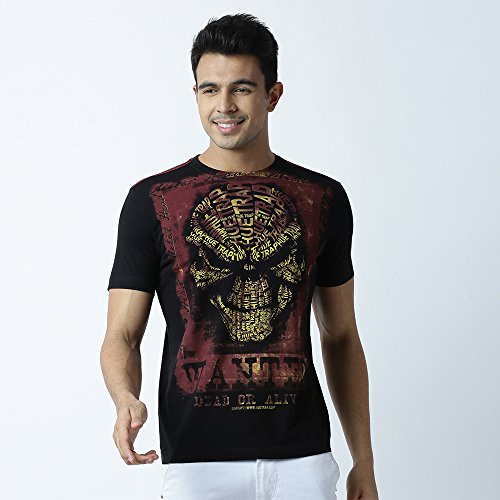 Image of HUETRAP Men's Wanted Dead or Alive Skull Printed Black Tee
