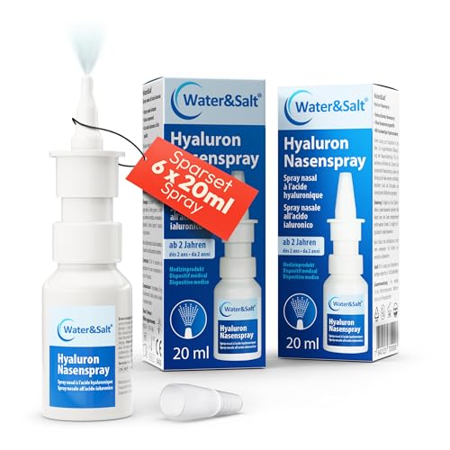 Water&Salt® Hyaluron Nasenspray 6x20ml [LANGANHALTENDE BEFEUCHTUNG BEI TROCKENER NASE] – ohne Konservierungsstoffe, mit hochwertiger Hyaluronsäure – Nasenpflegespray für die ganze Familie