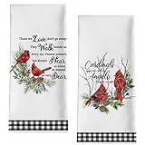 Seliem Winter Cardinals Appear When Angels Are Near Red Birds Kitchen Dish Towel, Black Buffalo...