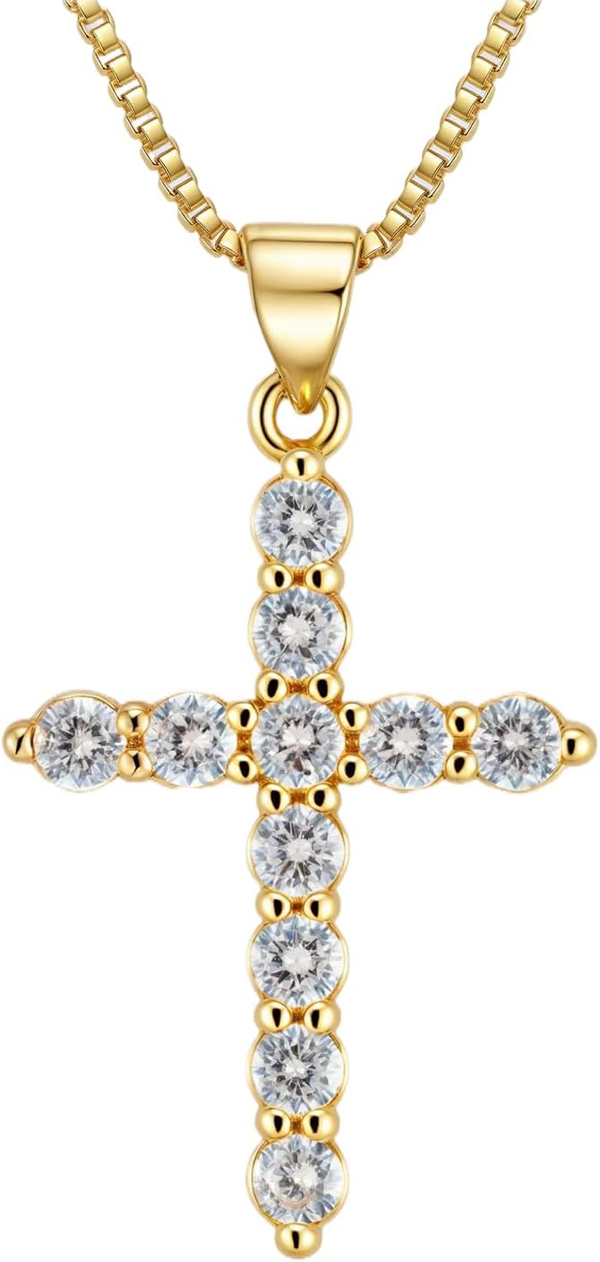 Cross Necklace for Women, 18K Gold Plated Hypoallergenic & Cubic Zirconia Pendant, Elegant Clavicle Chain for Daily Wear & Gifting