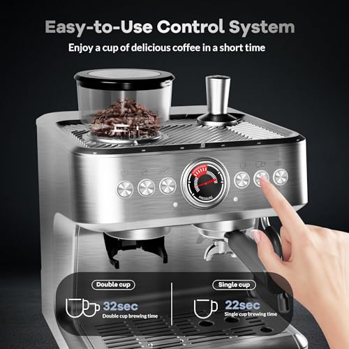 Image of 20 Bar Espresso Machine with Grinder & Milk Frother, Coffee Machine with 96Oz Removable Water Tank, Professional Espresso Maker for Home Cafe, Stainless Steel Coffee Maker for Cappuccino, Latte