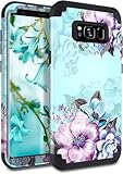 Casetego Compatible Galaxy S8 Case,Floral Three Layer Heavy Duty Hybrid Sturdy Armor Shockproof Full Body Protective Cover Case for Samsung Galaxy S8,Blue Flower