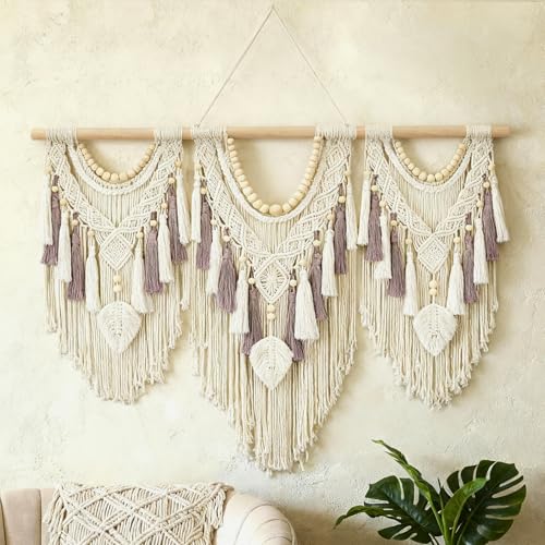 Tempospark Macrame Wall Hanging 43x32 Boho Wall Tapestry Large Wall Art for Bedroom Living Room Dining Room Nursery Gallery Office (Leaf&Bead)