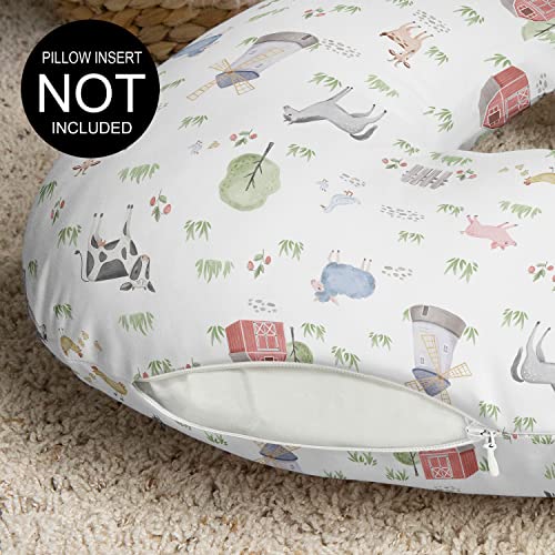 Image of Sweet Jojo Designs Farm Animals Nursing Pillow Cover Breastfeeding Pillowcase Newborn Infant Bottle Breast Feeding Pillow NOT Included Watercolor Farmhouse Barn Horse Cow Gender Neutral
