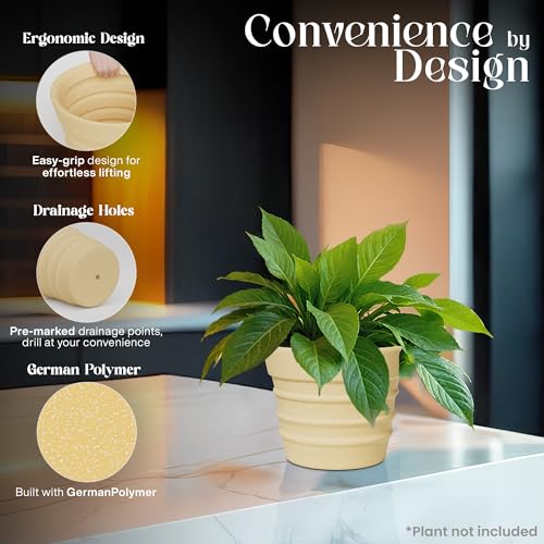 Image of YUCCABE ITALIA Fox B BR 14 Inch Beige Planter Pot Large Decorative Flower Pot for Home, Balcony & Garden