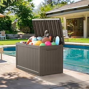 XXL 230 Gallon Large Resin Deck Box, Outdoor Lockable Storage Box for Patio Cushions Storage Furniture, Pool Supplies, Garden Tools, Weatherproof and UV Resistant- Light brown (230 Gallon) XXL 230 Gallon Large Resin Deck Box Outdoor Lockable Storage Box for Patio Cushions Storage Furniture Pool Supplies Garden Tools Weatherproof and UV Resistant Light brown 230 Gallon