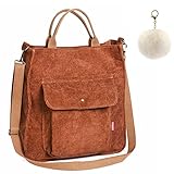 GloriaNguyen Cord Tasche Damen Umhängetasche,Groß Cord Tasche mit Reißverschluss Stoff Tasche für Arbeit Schule Damen Shopper Umhängetasche Mädchen, Braun, GN-1