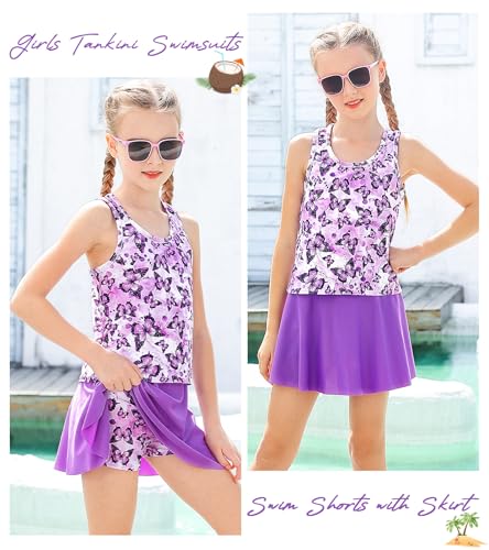 Vogseek 7-12T Girls 2-Piece Bathing Suit Sleeveless Swimsuit Tankini Sets with Shorts Skirt Swimwear3