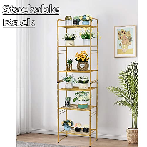 Georis 3-Tier Heavy Duty Wire Shelving Unit Storage Rack, Stackable Extendable Plant Stand Organizer With Adjustable Shelf, Water Bottle Storage Holder, Gold #TOP3