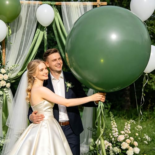 Image of 5Pcs Sage Green Big Balloons 36 Inch, Round Large Latex Party Balloons for Birthday Wedding Decorations