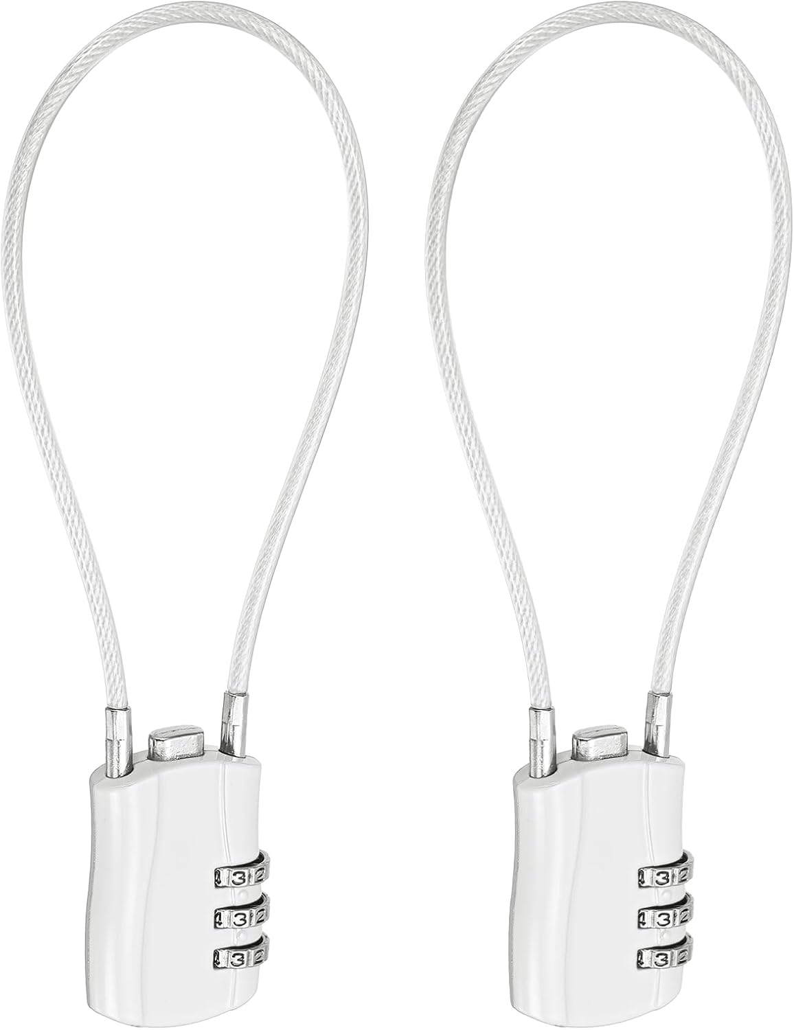 PATIKIL Combination Padlock (9.8 Inch, White) (2 Pcs), 3-Digit Combo Padlock Luggage Locks with Coated Steel Wire Rope, Suit for Gym Locker/Fence/Storage/Backpack/Toolbox/Cabinets
