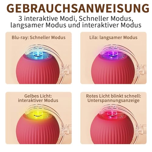 Katzenspielzeug,Interaktives Katzenspielzeug,Powerball Katze,Interaktiver Katzenball für Katzen,mit Led Licht,mit Seil,USB Wiederaufladbarer – Bild 4