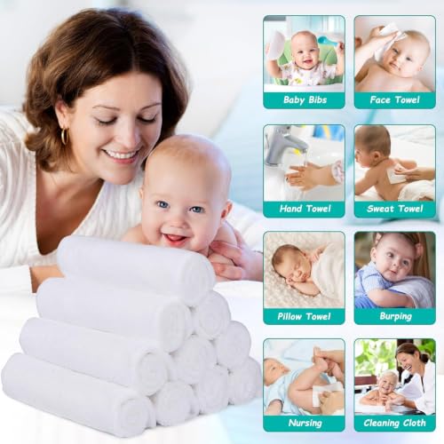 Image of HOMEXCEL Baby Washcloths 20 Pack-Microfiber Coral Fleece Baby Bath Face Towel 11 x 11 Inch Extra Absorbent Soft Burp Cloth and Wash Cloths for Newborn-Infants and Toddlers,White