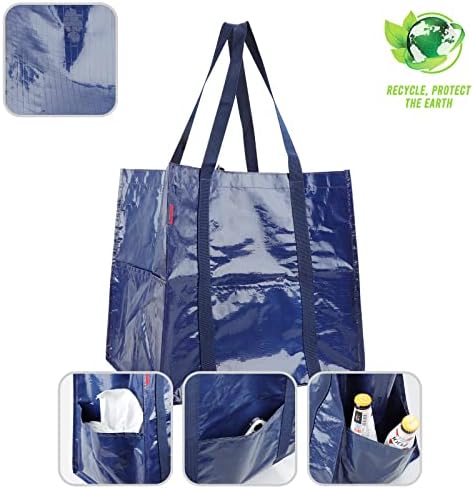 YOOFAN Reusable Grocery Bags  Heavy Duty Shopping Bag for Groceries, Utility Multipurpose Tote, Shopping Cart Bag with Long Handles, Blue, 4 Pack