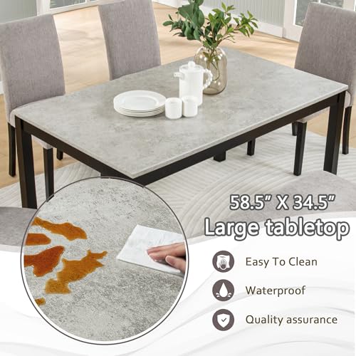 Image of KEIKI 6-Piece Standard Height Dining Table Set with Rectangular Table, 4 Upholstered Curved Backrset Chair, Bench, for 6 Person, Modern Table Set, Easy Assembly, for Kitchen, Dining Room, Black+Gray