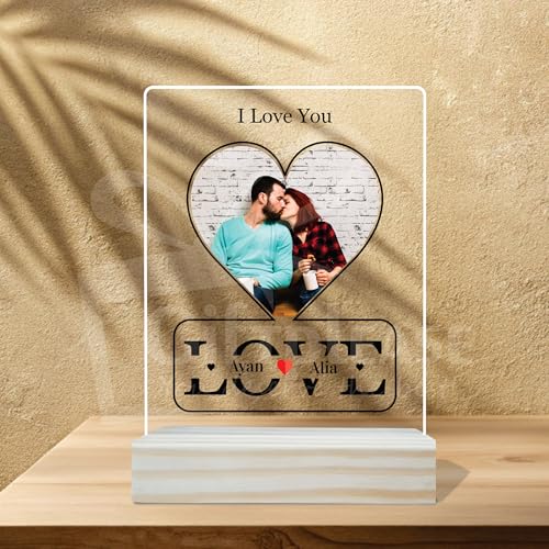 Image of Giftplease Customized Photo And Text Frame With Wooden Stand | Personalised Printed Photo Frame | Gift | Birthday | Anniversary (Transparent, 5MM, 6 * 8 Inches), Tabletop