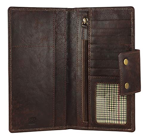 Genuine Leather RFID Blocking Long Wallet – Vintage Bifold for Men by Mou Meraki (DARK BROWN)