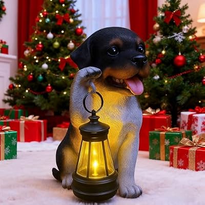 halp·ssfm Solar Garden Statues Dog Figurine with LED Light Lantern Outdoor Art Decor for Patio Lawn Yard Housewarming Home Ornaments Gifts for Dog Lovers Mom Grandma Women